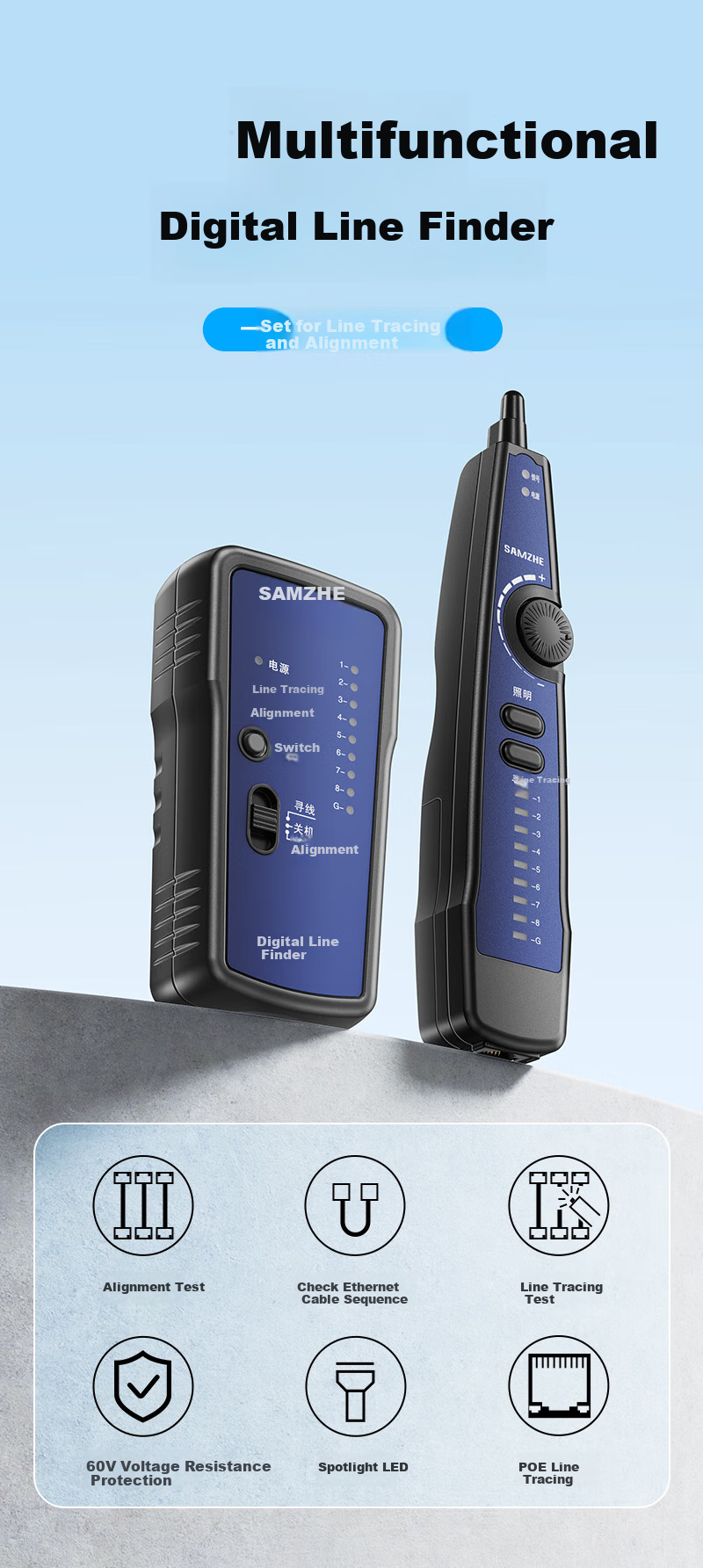 SAMZHE Network Cable Tester, Multifunctional Network/phone Line Tester, Intelligent Detection Instrument for Network RJ45 Connectors And Telephone Lines for Engineering/home Use, Red, XCS-03 1