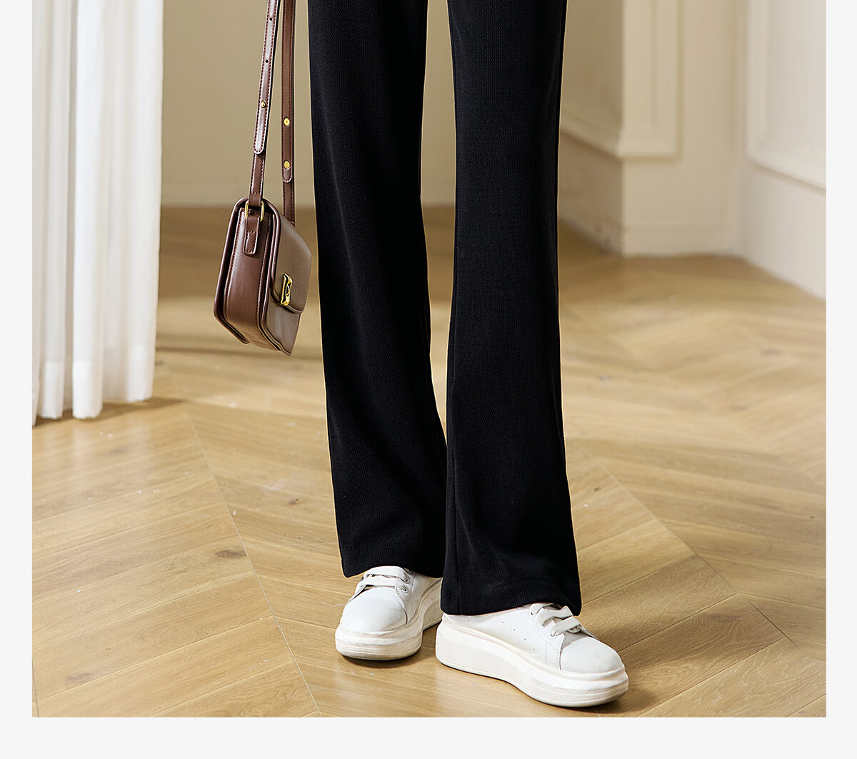 Chushen Spring And Autumn Casual Pants for Women with Elastic Waistband, Athletic Trousers, Textured Loose Straight-Leg Pants, Sweatpants S143K2024 1