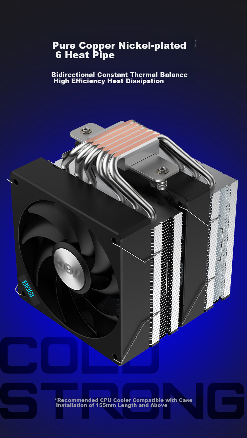 AOC T65B/93 Black CPU Air Cooler Frost Tower (Real-Time Speed Display/6 Heat Pipes/PWM Temperature Control 2200 RPM/Multi-Platform/Overclocking up to 260W) 5