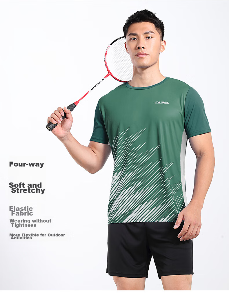 CAMEL Badminton Outfit for Men, Sun Protection Quick-Dry Sports Two-Piece Set Y1S2TLF652-1 White/black S 7