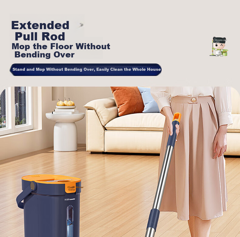 HoMettler Clean And Dirty Separation Flat Mop, 36cm Mop Head, 135cm Handle Length, Household All-In No Hand Washing Required, 2026 Model with Bucket 16