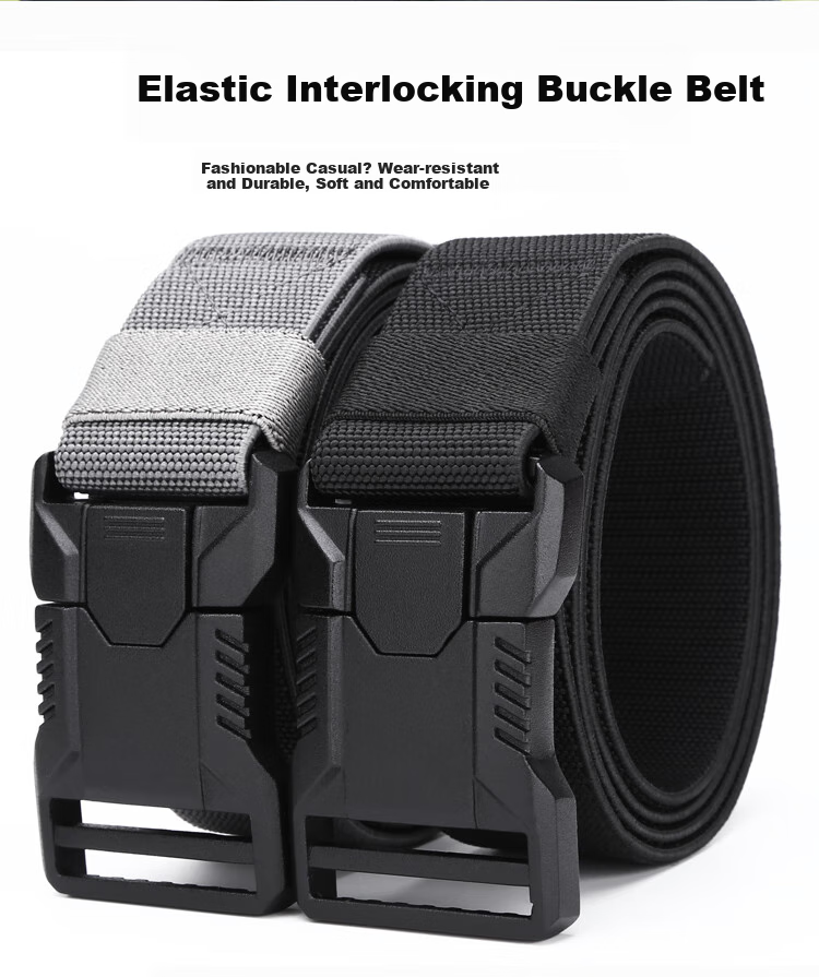 Gugeti Men's Leather Belt, Casual Trouser Belt, Outdoor Sports Military Training Tactical Woven Elastic Waistband, Father's Day Gift 1