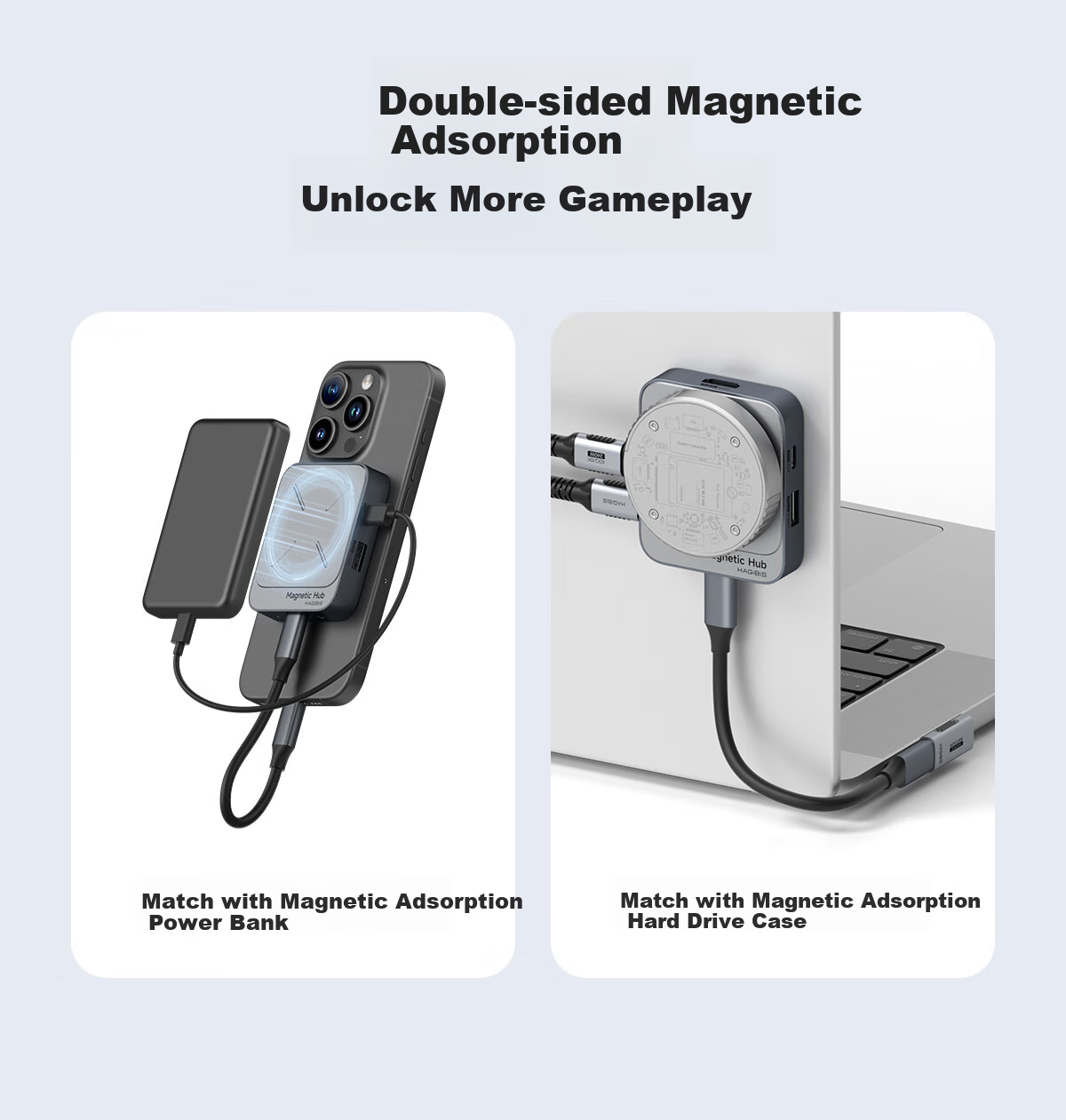 Haibeisi Magnetic Type-C Docking Station USB Multi-Port Hub Gigabit Ethernet Adapter TF/SD 4.0 Card Reader for Apple iPhone MacBook Laptop 8