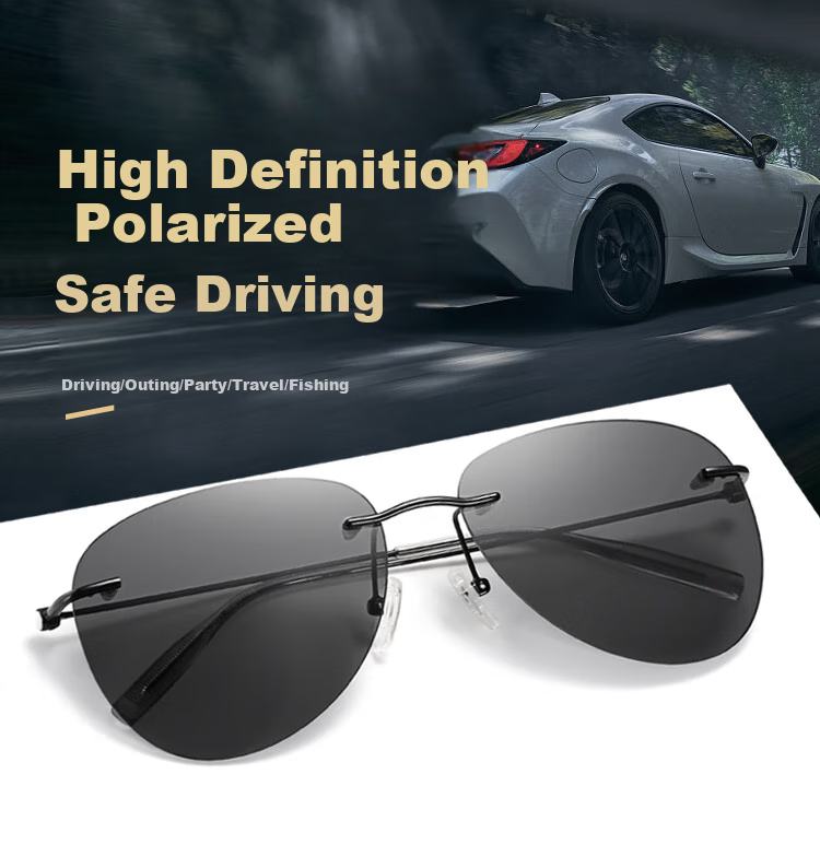 Bertha Polarized Sunglasses for Men, Imported Titanium Material, Specialized for Driving, Photochromic, Frameless, Ultra-Light, for Driving And Fishing 4