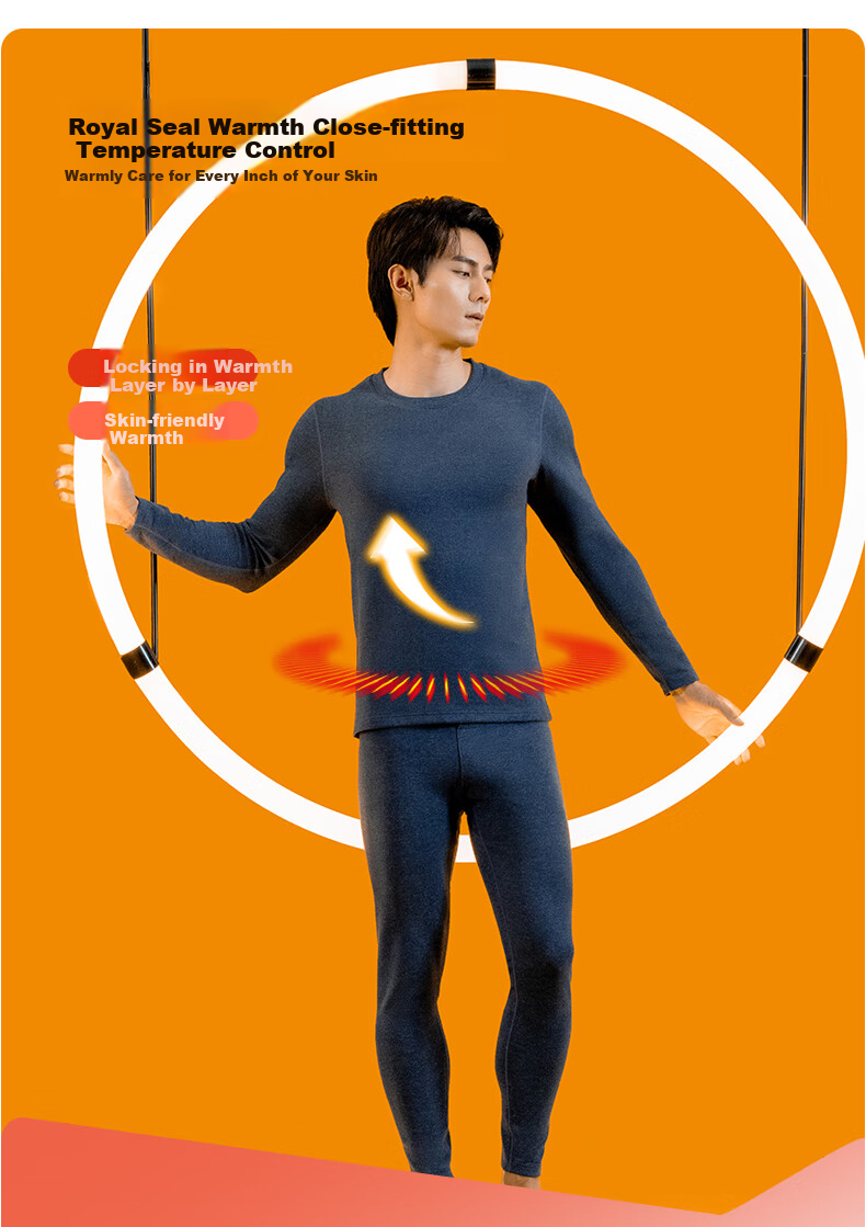 Yiershuang Autumn And Winter Men's Wool And Silk Thermal Underwear Set, Round Neck Fleece-Lined Thickened Long Johns And Undershirt 3