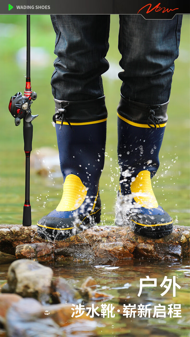 Jolly Walk Water Boots, Rain Boots for Men, High-Top Rain Boots, Long Fishing Boots, Car Washing Waterproof Overshoes, Rubber Boots JW211 Blue Yellow 42 3