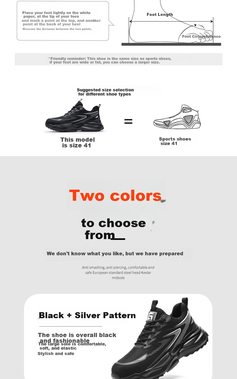 JUNBU Safety Shoes for Men, Summer Breathable Steel Toe Cap, Anti-Smashing And Puncture-Resistant, Ultra-Light Work Boots F118BK Size 43 9
