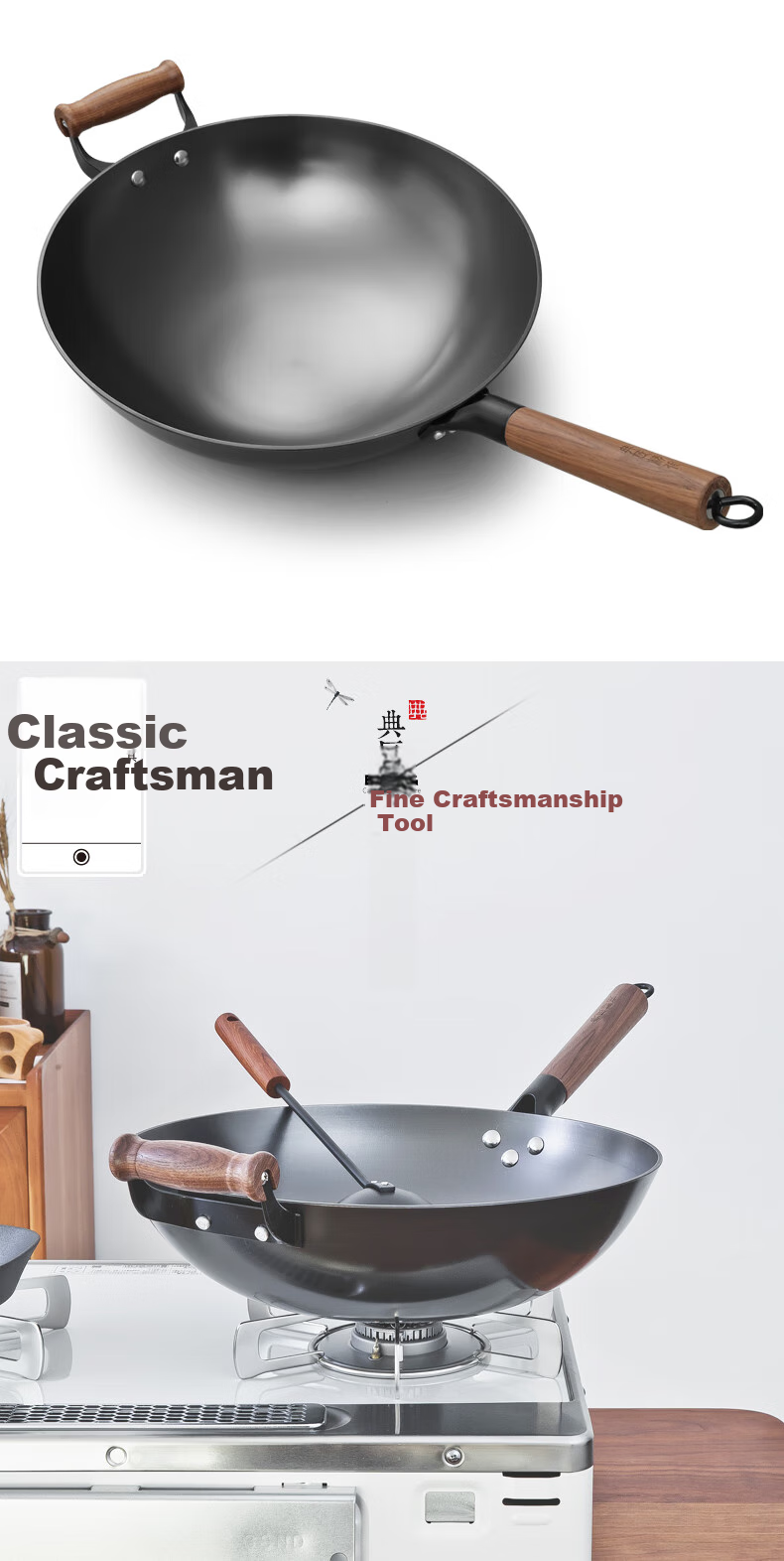 Dianjiang Uncoated Cast Iron Wok, Large Deep Round Bottom, Non-Stick And Rust-Resistant, for Home Use, 36cm Single Handle Frying Pa 4
