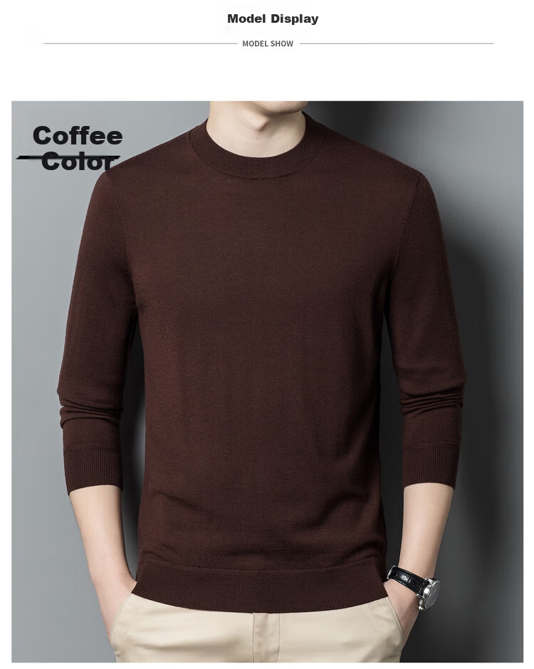 Hengyuanxiang 100% Fine Wool Sweater Men Machine Washable Autumn Winter Pullover Thin Knitwear Men's Crew Neck Business Casual Solid Pure Wool Sweater 20007001 Black Gray Size 180 2