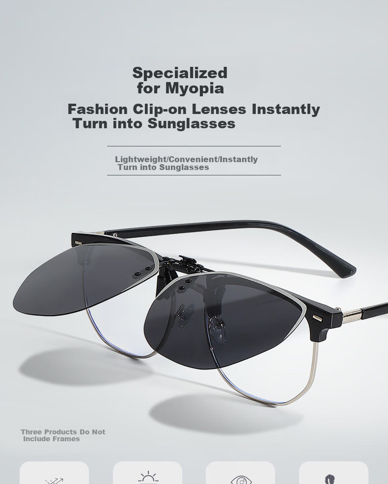 Boshide Sunglasses Clip-On Polarized Sunglasses Clip for Men And Women Universal Driving Glasses Clip for Myopia Use Black Gray Clip 1
