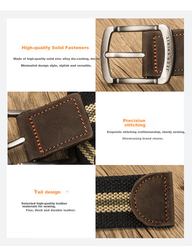 JEEP SPIRIT Men's Canvas Belt, Korean-Style Trendy Fashion Waistband, Durable And Wear-Resistant Brand Belt 3