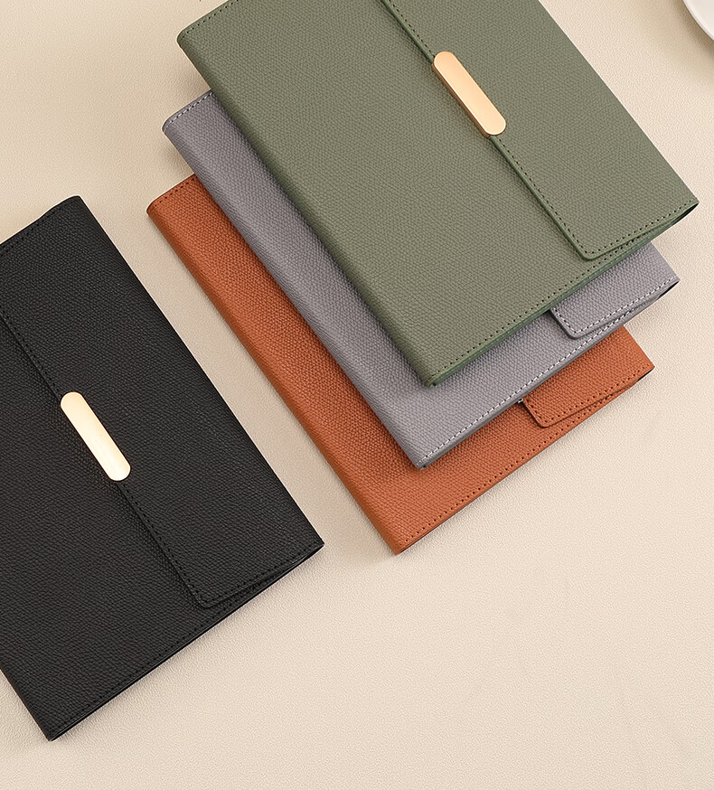 Zhongjianwenju A5 Notebook with Three-Fold Clasp, Business Office Quality Leather Cover, Meeting Journal Diary, Customizable Office Stationery, A5 Brown 61-25 Simple 10