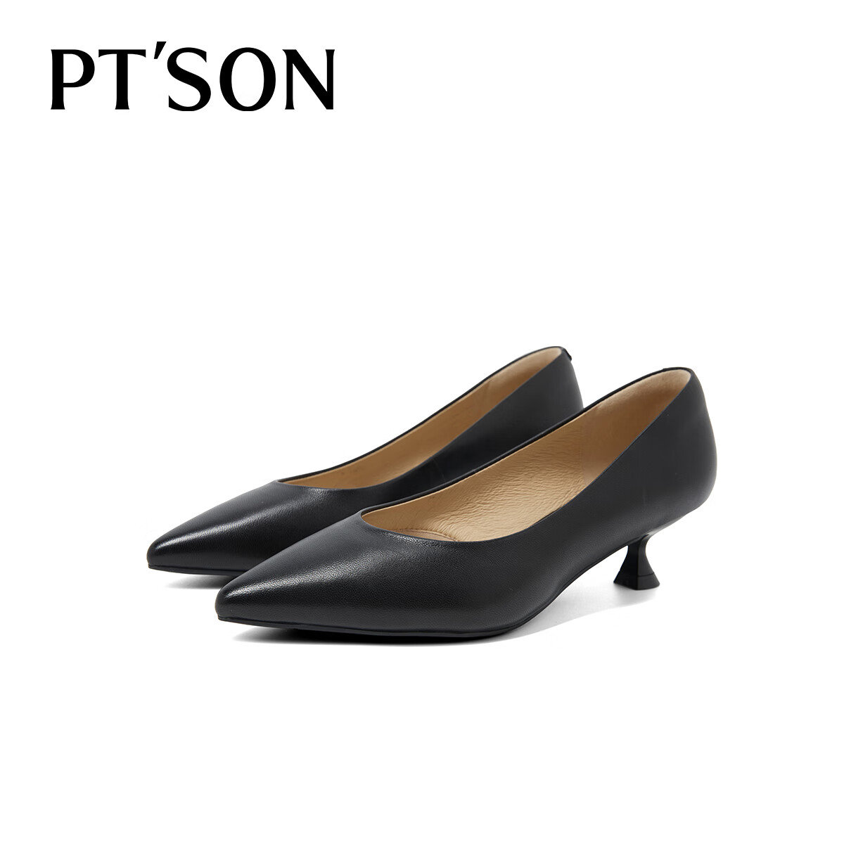 PT'SON Women's Lambskin Work Shoes, 2026 New Style, Soft Sole Comfortable High Heels for Office, Fashionable Commuter Professional Shoes, Black, Size 34