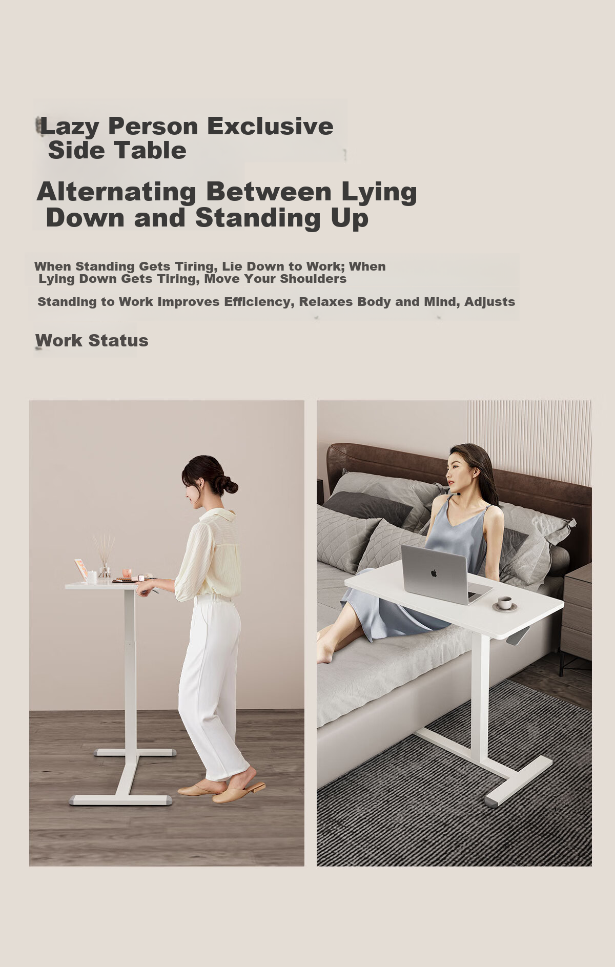 JOYSEEKER Mobile Lifting Bedside Table, Home Office Side Table, Laptop Desk, Bedroom Lazy Table, Study Desk 2