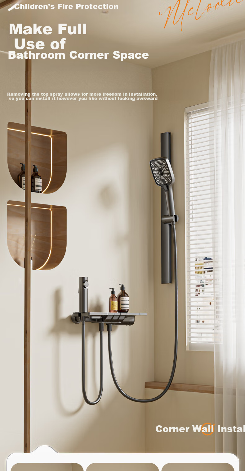 HUIDA Constant Temperature Shower Head Set with Brass Body, Home Bathroom No-Top Spray Full Set in Gunmetal Gray DW699 20