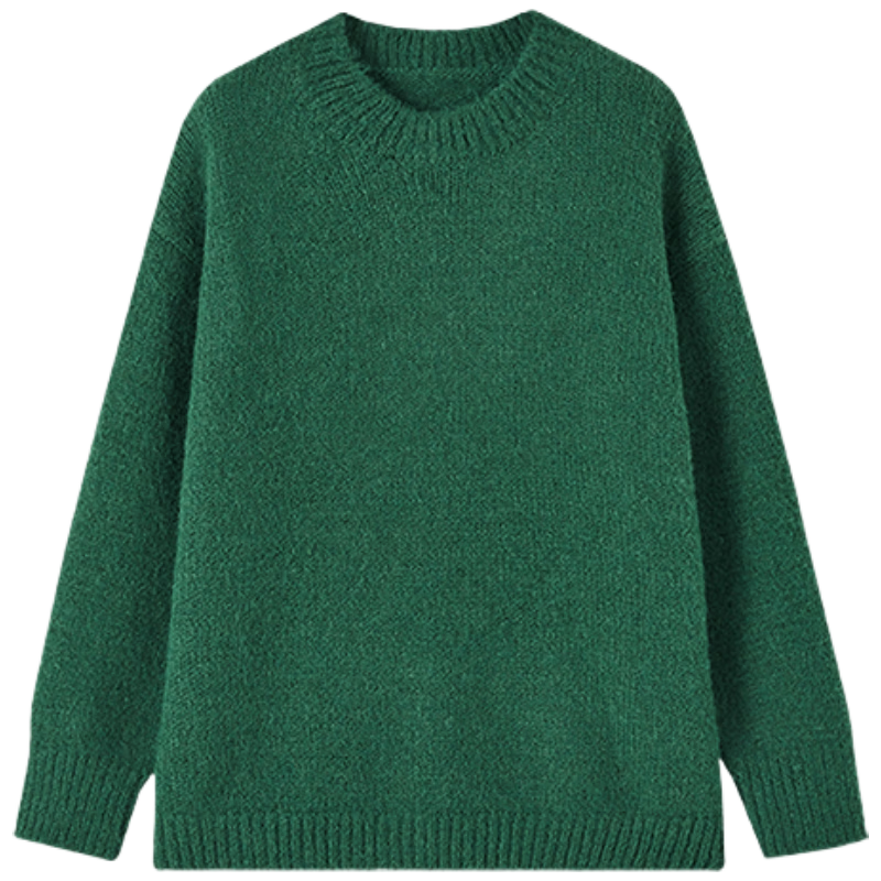 Dme Wilderness Forest Sweater Winter Style Knitted Top Retro Brightening Lazy Round Neck Sweater for Women, Vintage Green, L