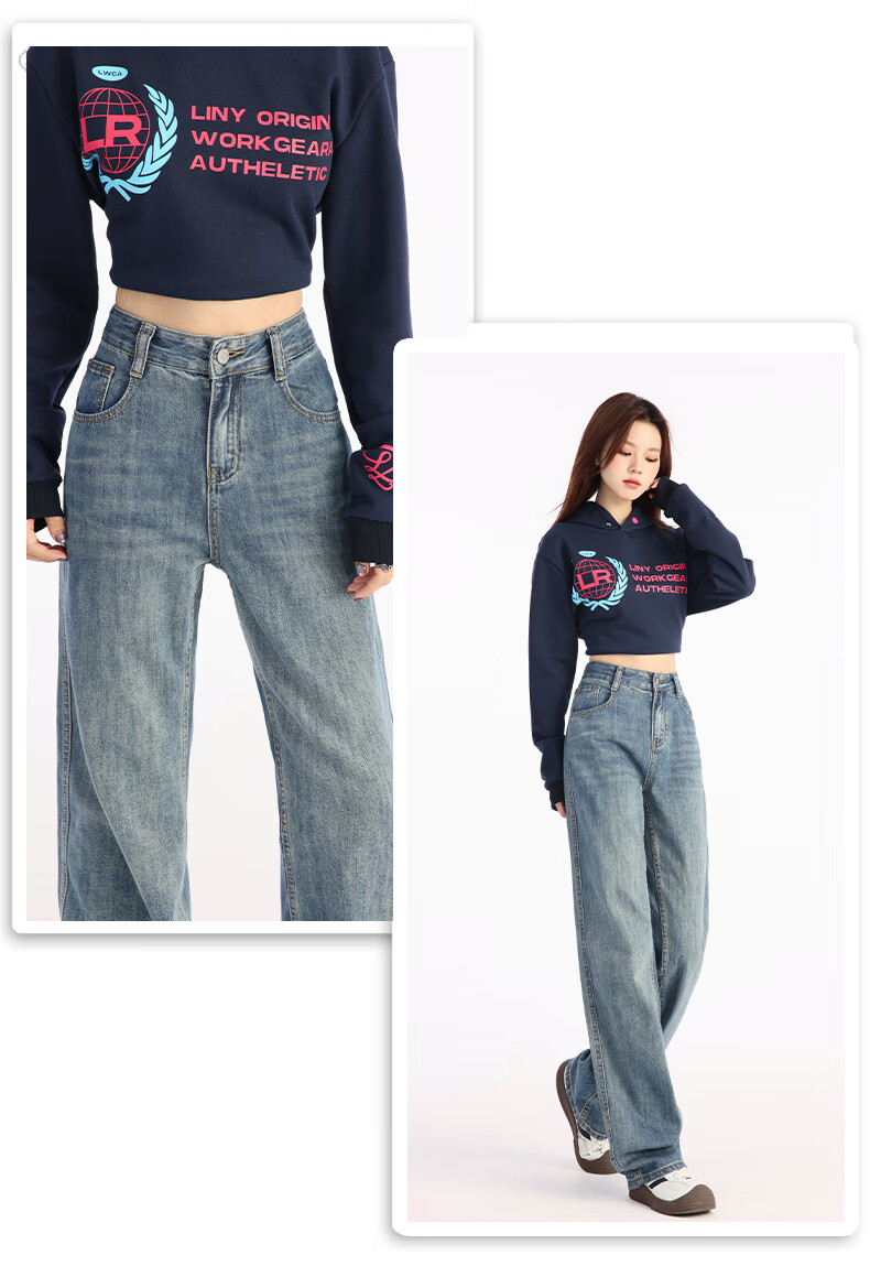 Pierre Cardin Women's Winter Denim Jeans Simple Soft Breathable Casual Slim Fit Straight Wide Leg Retro Blue M 25