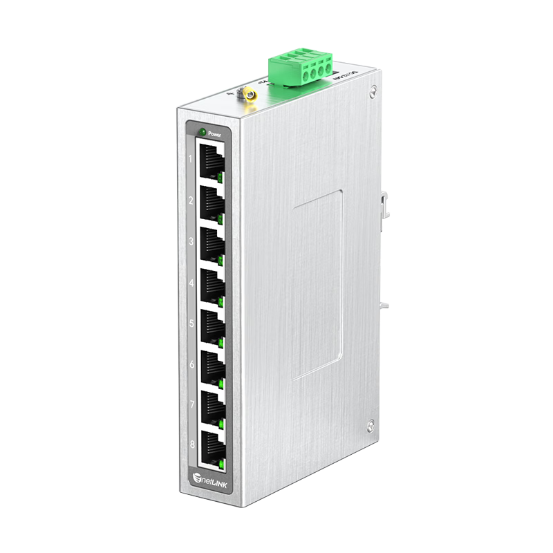 NetLINK Industrial Ethernet Switch, 8-Port Gigabit Enterprise Monitoring Network Splitter Hub, DIN Rail-Mounted Switch, Power Not Included, HTB-6000