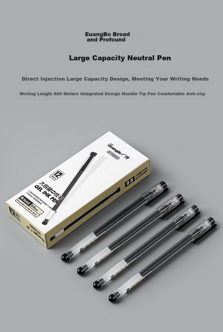 GuangBo Needle-Tip Pen, 0.5mm Black Ink, Large Capacity, Extra Writing Power, Full Needle-Tip Pull-Cap Black Pen, for Business, Office And Student Use, 12 Pens/box, B72009D 1