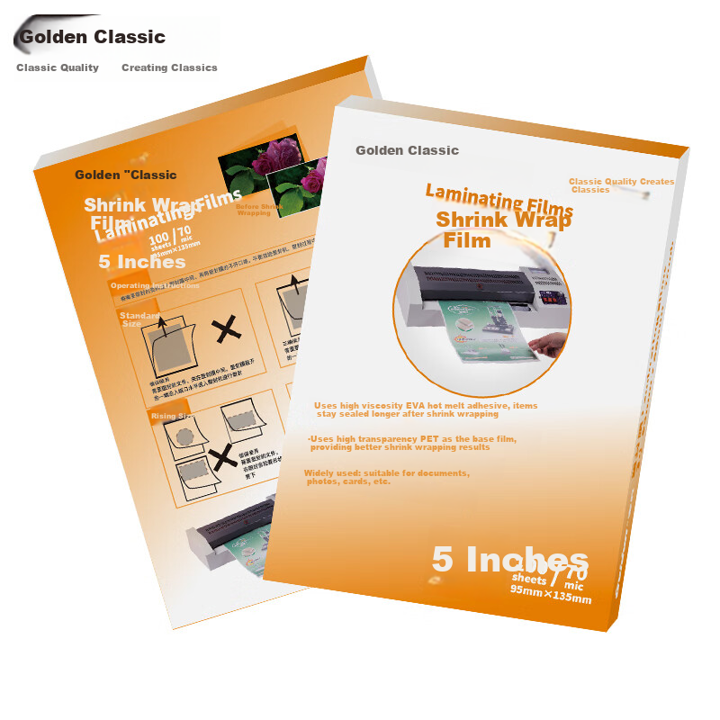 GOLDEN Laminating Pouches 5-Inch Laminating Film for Photos, Menus, Documents, Card Protection Laminator Pouches 100 Sheets/Pack 7C 95*135