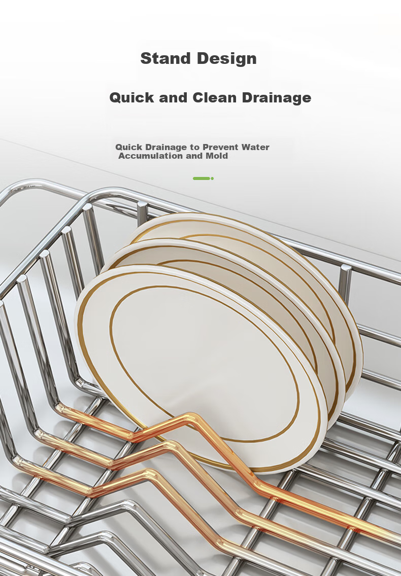 Shuaishi Kitchen Dish Rack Expandable 304 Stainless Steel Draining Bowl Basket Sink Storage Rack 5