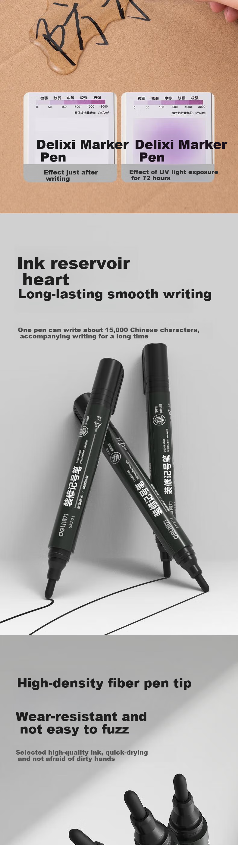 Deli Black Marker Pen for Renovation And Home Decoration Marking, Coarse Surface Marking, Durable And Wear-Resistant Office Supplies, Logistics And Industrial Use, Black, 10 Pcs/box, SK201 1