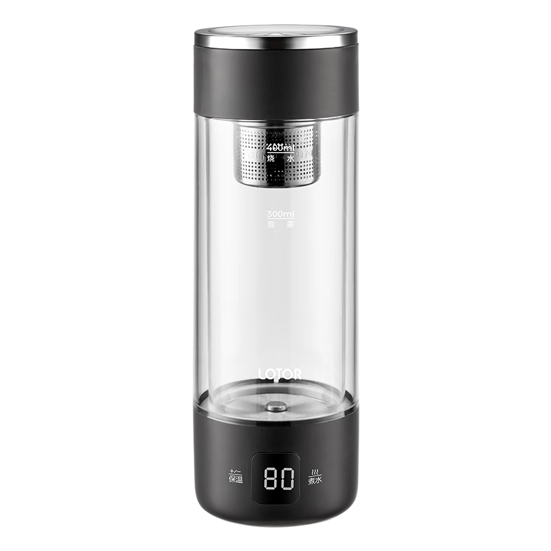 LOTOR Electric Kettle, Insulated Water Boiler, Magnetic Tea Infuser Cup, Portable Household Double-Layer Glass Electric Water Pitcher
