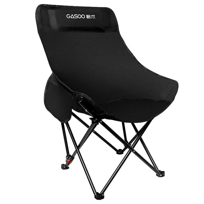 Gosoo Folding Recliner Chair Portable Outdoor Camping High Back Moon Chair with Three-Level Adjustment Black