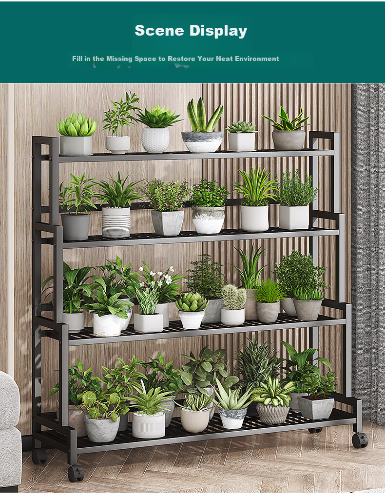 WOJIA Flower Stand, Living Room Floor-Standing Storage Rack, Balcony Succulent Pot Holder, Iron Art Plant Display Shelf H9134 13