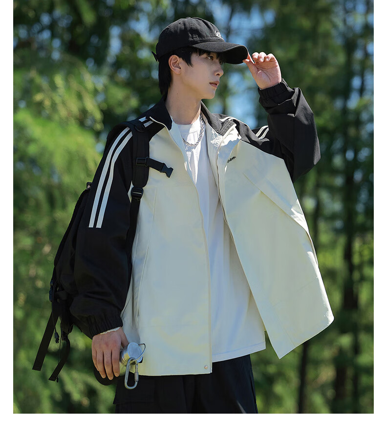 Huili Men's Autumn Workwear Jacket, Outdoor Windbreaker, Trendy Clothing, Men's Outerwear, Gray And White, 2XL 11