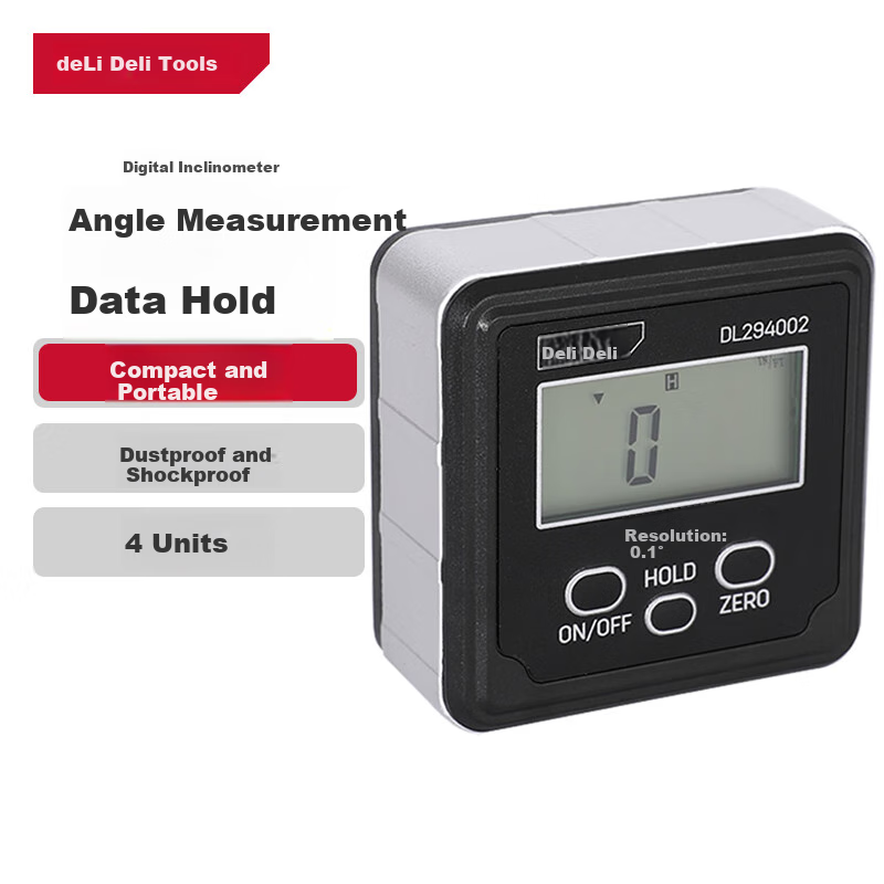 Deli Digital Inclinometer, High-Precision Level Ruler, Angle Measuring Instrument, Multifunctional Angle Ruler, Household Angle Gauge, Level
