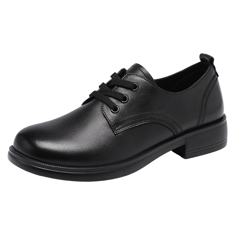 Hongqingting Brand Women's Shoes, Cowhide British Casual Shoes, Soft Leather Loafers, Work Flats for Women, WTB152641, Black, Size 40