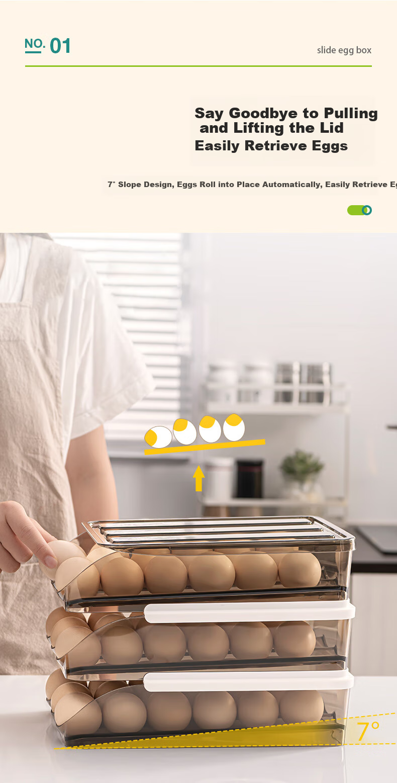 AOmeiyou Refrigerator Egg Storage Box, Drawer-Style Egg Container, Fresh-Keeping Box, Egg Tray, Egg Storage Organizer, 2-Tier, Off-White Color 1