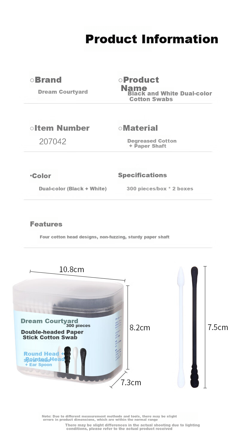 MENGTING Double-Ended Cotton Swabs, 1200 Pieces, Ear Cleaning And Makeup Cotton Balls, Spiral Pointed Cotton Swabs, 600 Pieces 2