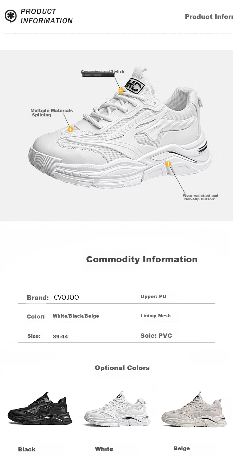 CVOJOO Dad Shoes for Men, Height-Increasing Lightweight Casual Shoes, Trendy Versatile Outdoor Running Sports Shoes for Men, ZY73 White, Size 42 2