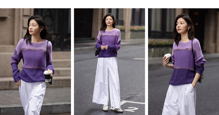 Dme [Containing Wool], Spring And Autumn French Slow Travel Color-Block Sweater, Loose-Fitting, Flattering, Fashionable Knit Top for Wome 2