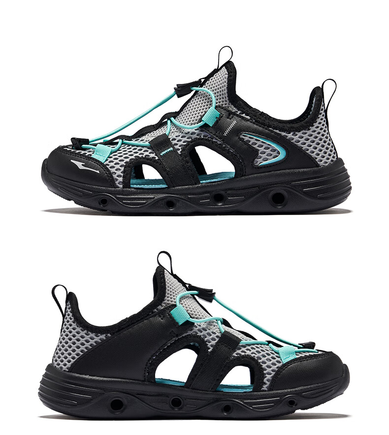 ERKE Children's Shoes, Boys' Casual Shoes, Kids' Drawstring Sandals, Beach Sandals, Sky Blue/ink Blue, Size 30 68