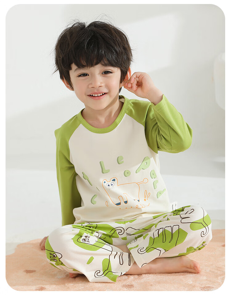 MQDMINI Boys' Pajamas, Autumn Children's Home Wear Set, 5A Antibacterial Baby Air Conditioning Clothes, Happy Little Horse 14
