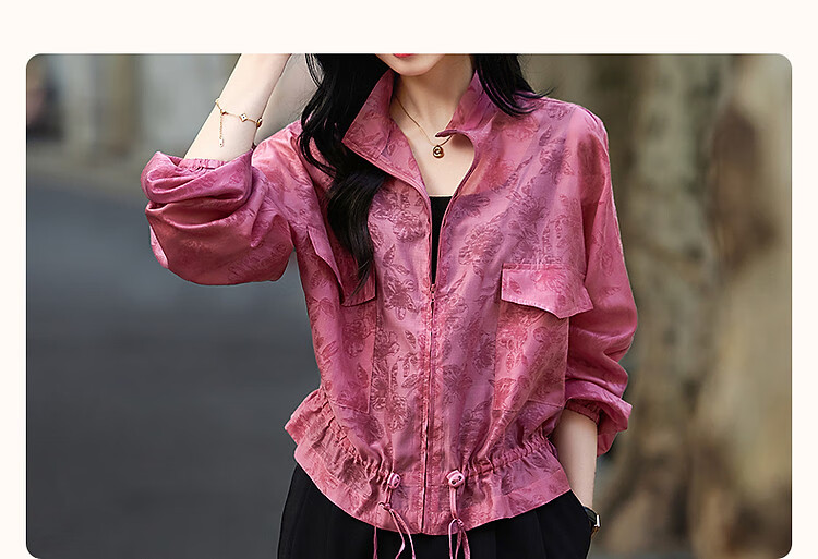 Dme [Elegant Gradient Print] Spring Lightweight Lyocell Drawstring Large Patch Pocket Elastic Cuff Sports Women's Jacket 4