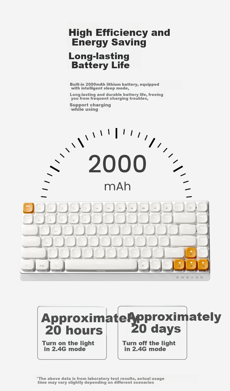 EWEADN MK100 Low-Profile Mechanical Keyboard, Wireless/wired/Bluetooth Tri-Mode, Slim Portable, Stylish, for Office, Gaming, 100 Keys, Compatible with Computers, Laptops, IPad Tablets, Smartphones 8