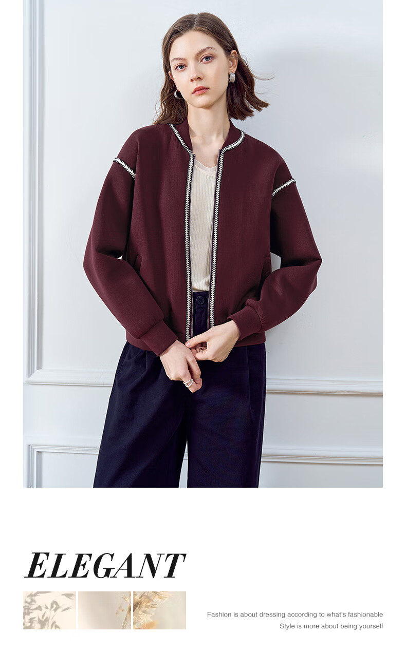 YANYEE Short Elegant Jacket for Women, 2025 Early Spring Commute Simple Versatile Ladies Baseball Coat, Wine Red, M 1