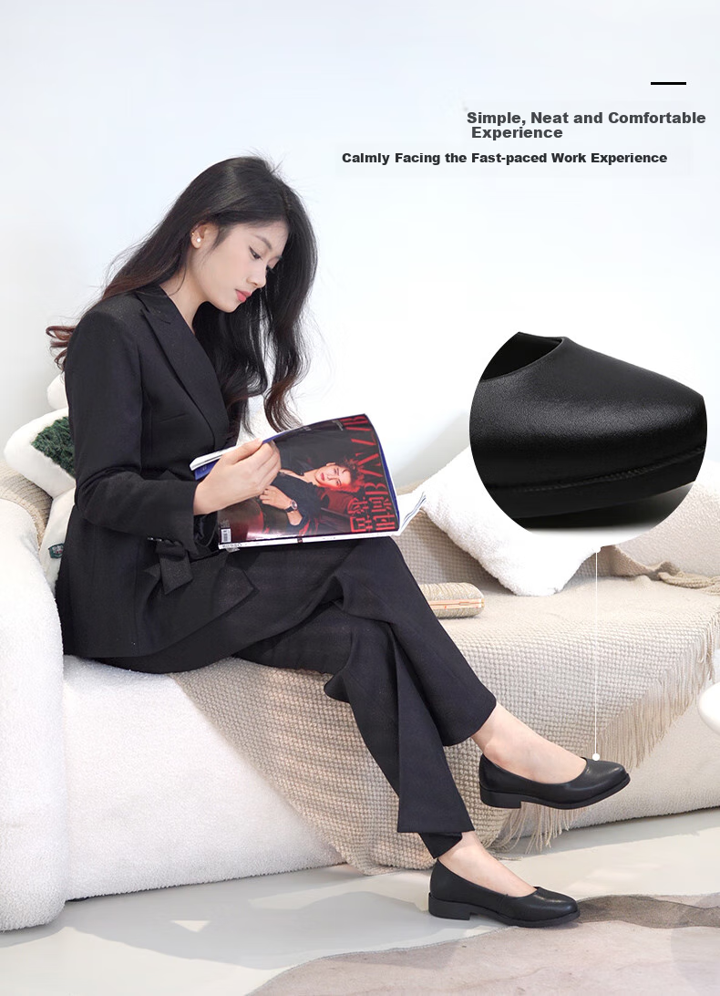 CARTELO Professional Black Work Shoes, Comfortable Leather Shoes for Women, Single Shoes KDLDX-9577 Black Size 35 3
