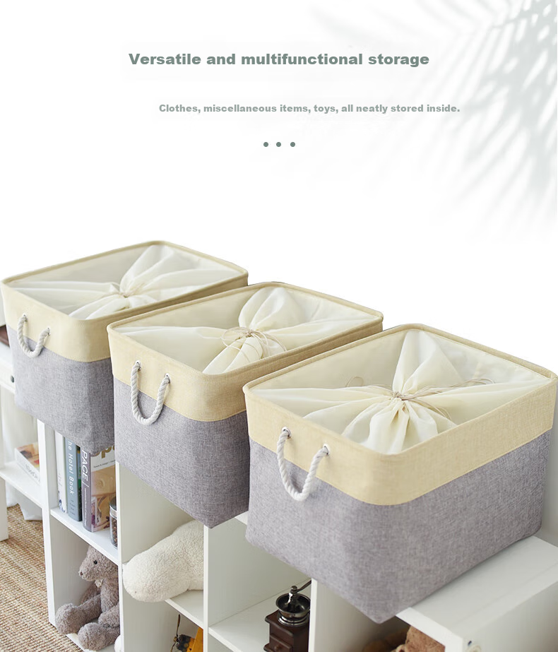 EEKIKS Storage Basket Laundry Hamper, Cotton Linen Blue Medium Size 4