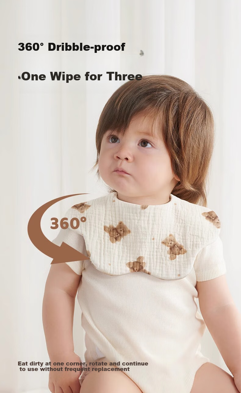 Kidsneed Baby Drool Bib, Pure Cotton Waterproof Gauze, Infant Bib, Newborn Anti-Spit Bib, 3-Layer Pure Cotton, Pack of 3 7