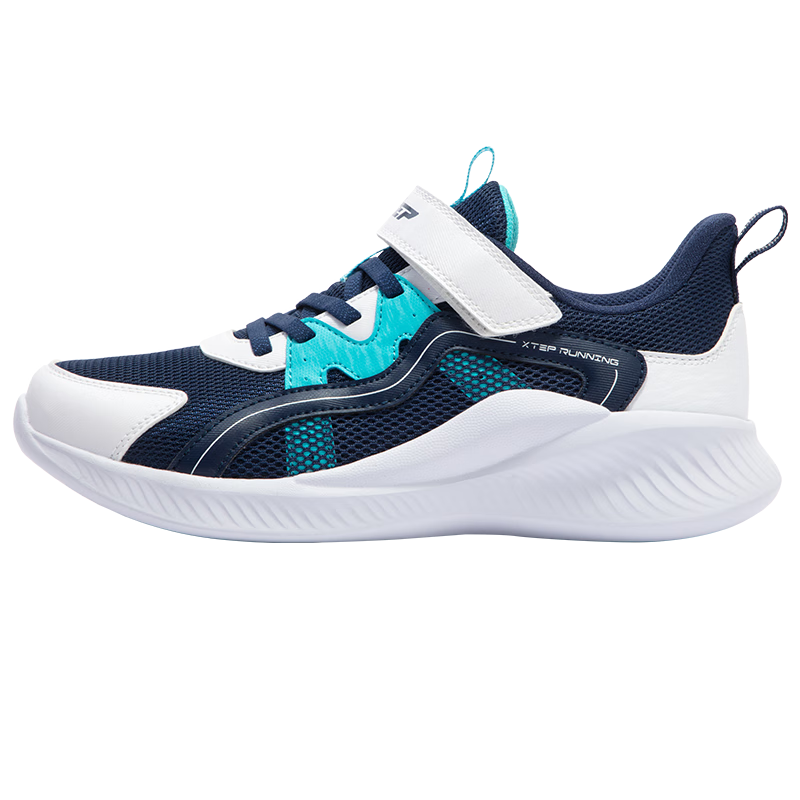 XTEP Kids Velcro Running Shoes for Boys and Girls, Deep Blue/New White/Smart Blue, Size 37