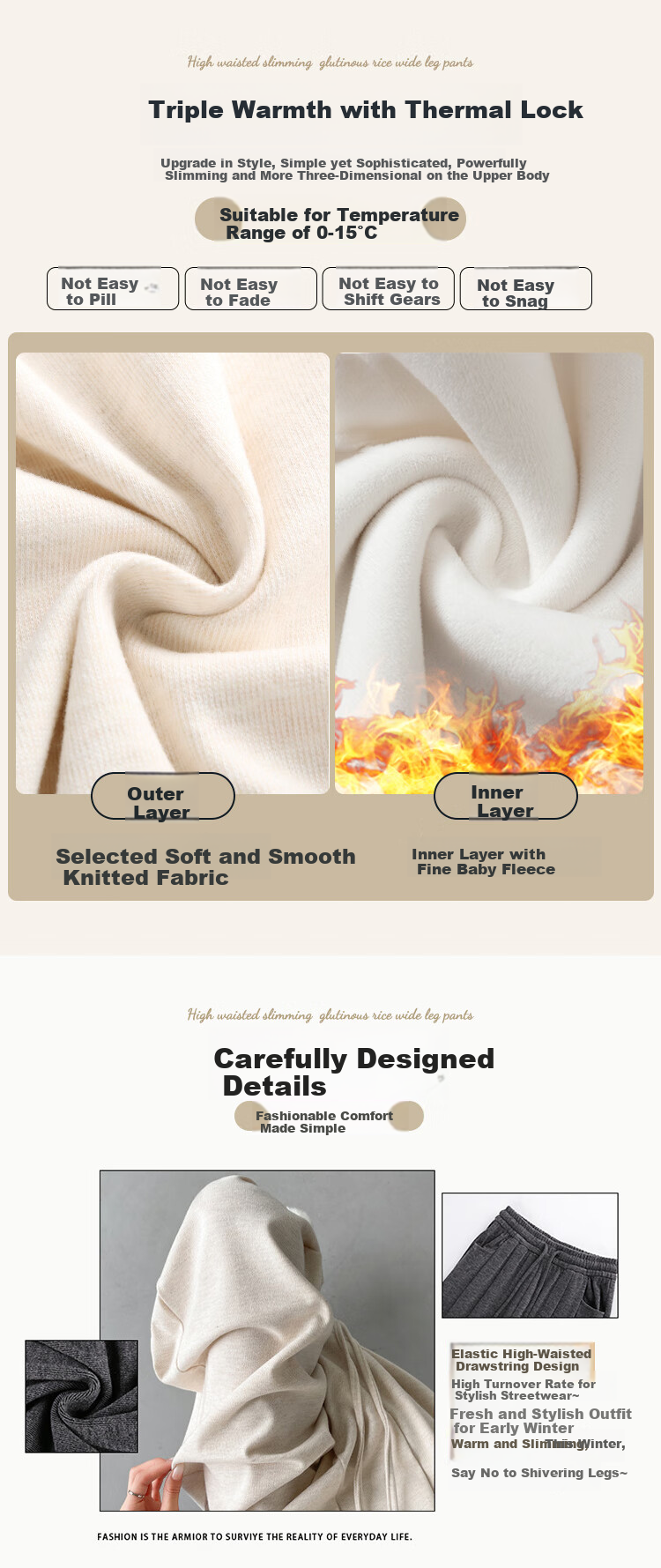 FitonTon Wide-Leg Glutinous Rice Pants for Women, Loose Straight-Leg Draping Trousers for Autumn And Winter, Fleece-Lined Thick Soft Long Pants, Versatile Casual Pants 11