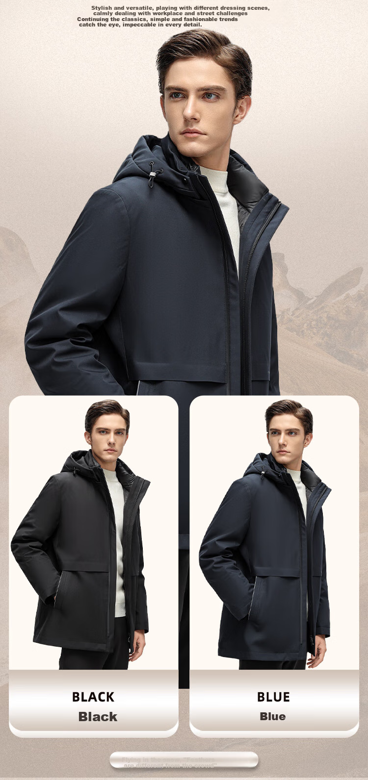 SNOWFLYING [Durable Goose down Jacket] Men's Detachable Inner Liner Warm Coat for Middle-Aged And Elderly Fathers 6