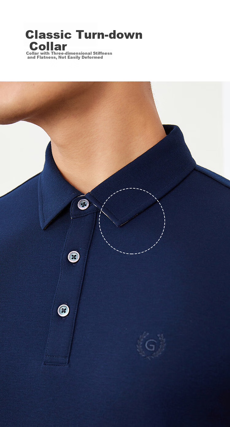 Goldlion GY [Contains Wool] Men's Long-Sleeve Polo Shirt, Spring And Autumn Men's Clothing, Soft Seamless Top, Black, 2XL 8