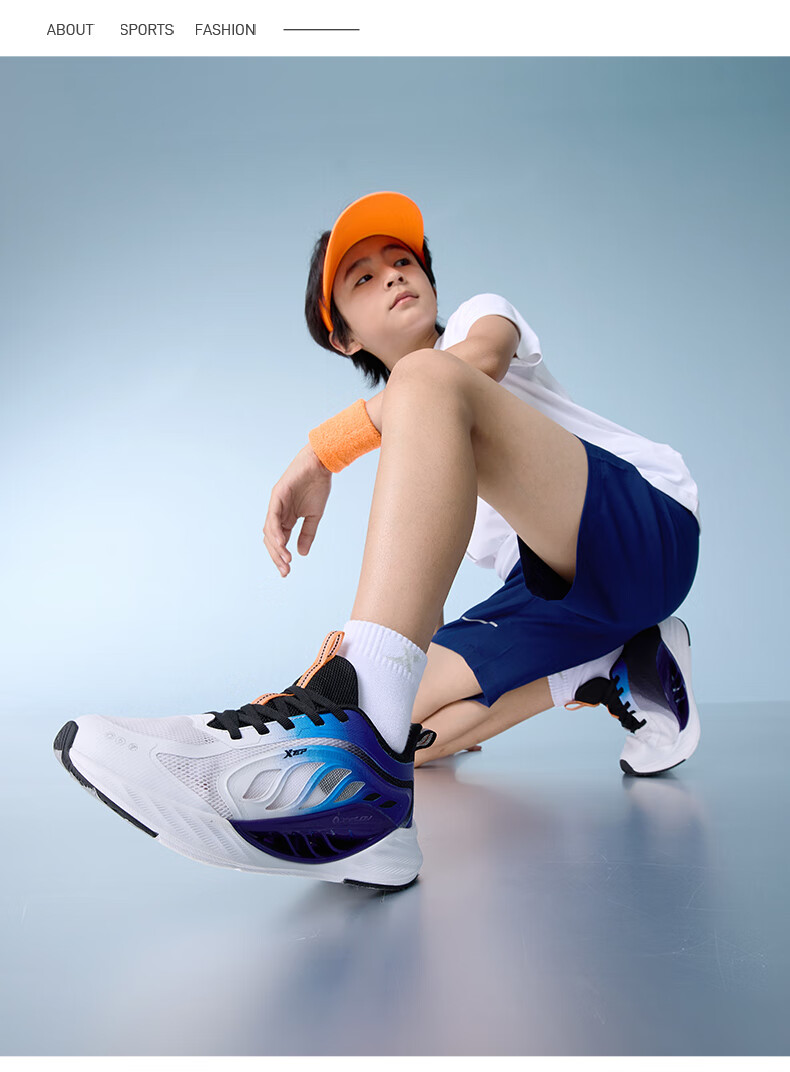 XTEP [Hydrogen Wind 8.0] Children's Running Shoes for Boys, Lace-Up Sneakers, XTEP White/Dragon's Breath Purple/Beijing Blue, Size 40 6