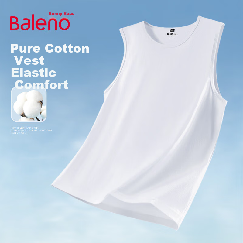 Baleno Cotton Tank Top for Men, Basic Solid Color Casual Versatile Sweat-Wicking Breathable Comfortable Student Sports Clean Version Wide Shoulder Cut Sleeve 11
